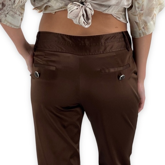 Vintage Y2K Low Rise Flare Leg Pants Dark Brown Satin Trousers Stretch | Size 1 - Picture 9 of 15